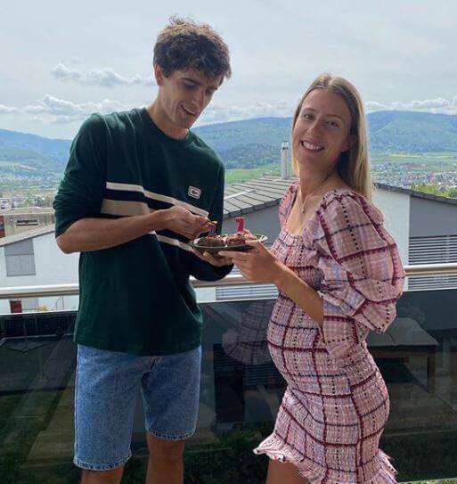 Marie-Laure Herbert's son, Pierre-Hugues Herbert with his fiance, Julia Lang announcing the news of them expecting a baby.
